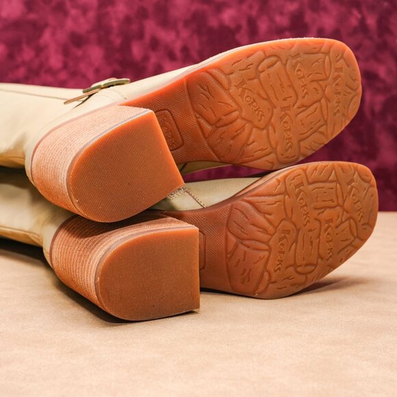 Korks Wmn Karelyn Distress Cream Wide Calf Faux Leather Block Heel Boots 6.5 - Picture 5 of 8